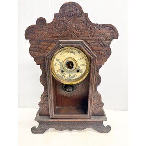 Antique Ornate Oak Clock Company Waterbury Conn. USA Gingerbread Clock Case